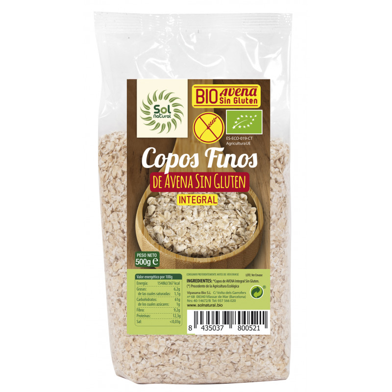 Copos avena fino s/g 500g sol