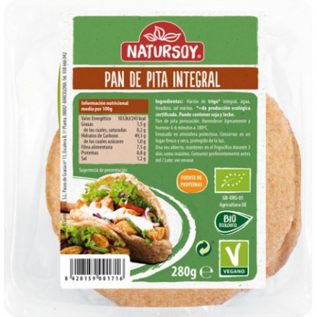 Pan pita integral 280gr bio natursoy
