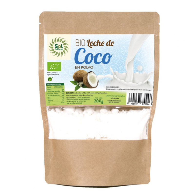 Leche de coco en polvo bio 200gr sol natural