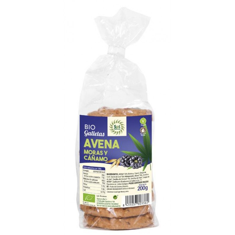 Galletas de avena moras y cañamo bio 200gr sol nat
