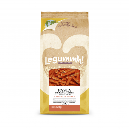 Pasta legumbres lentejas rojas sedanini 220g. legu