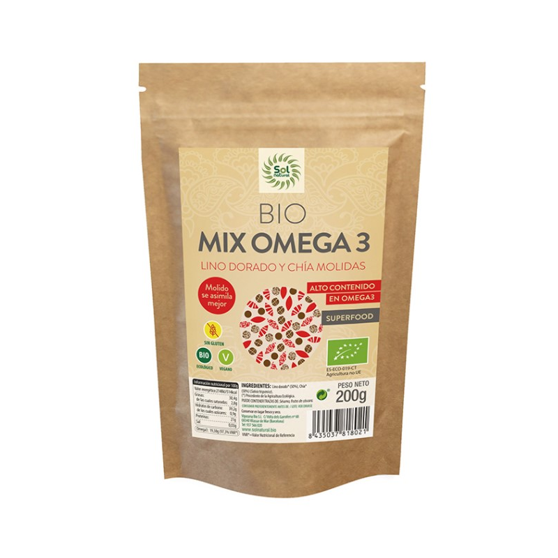 Mix omega 3 lino chia molidas 200g bio sol natural
