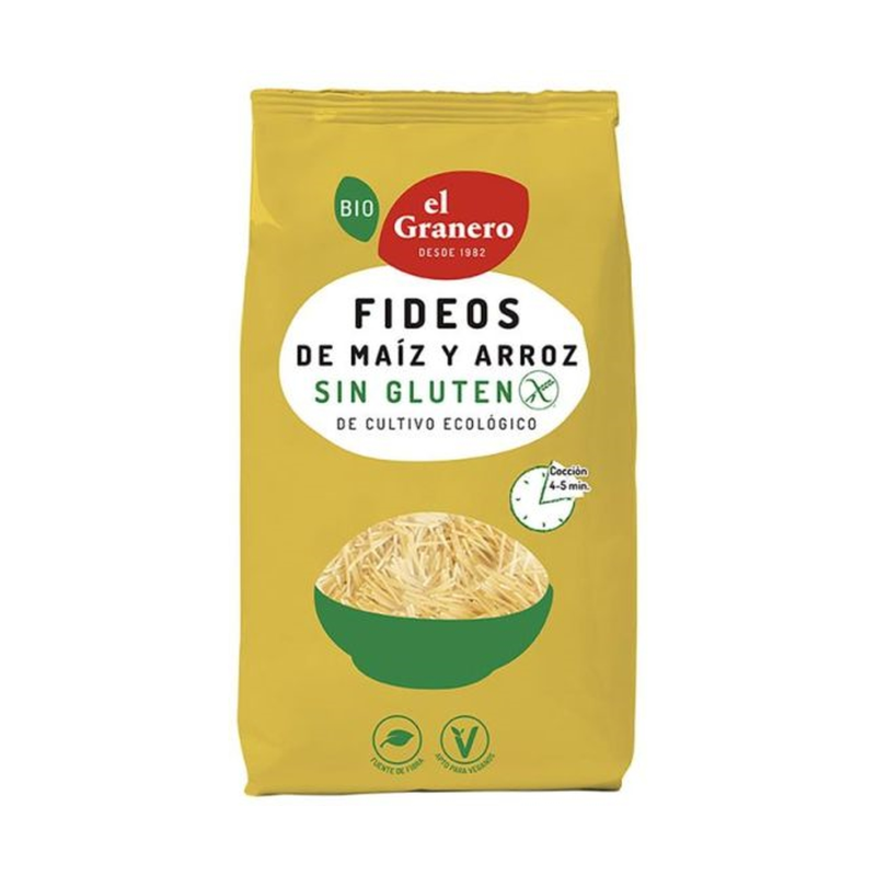 Fideos maiz arroz sin gluten BIO 500 g, El Granero