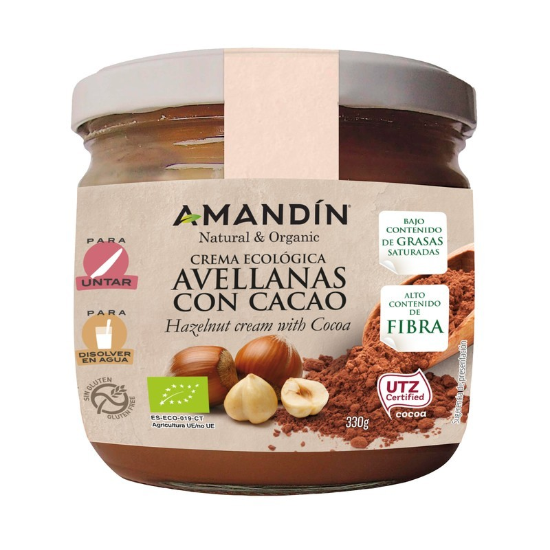 Crema cacao avellanas 330gr bio amandin