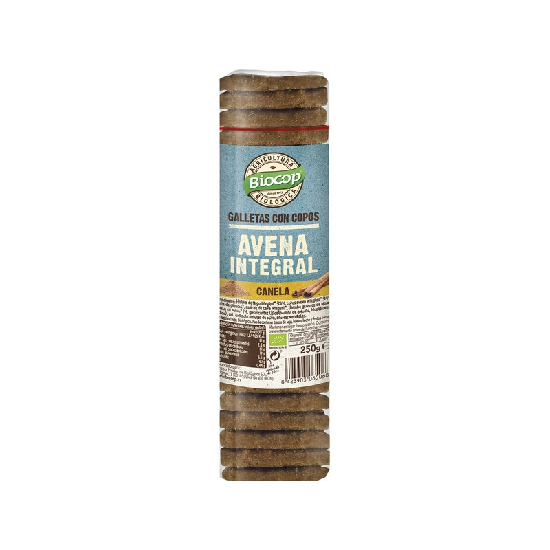 Galletas copos avena integral canela 250g biocop