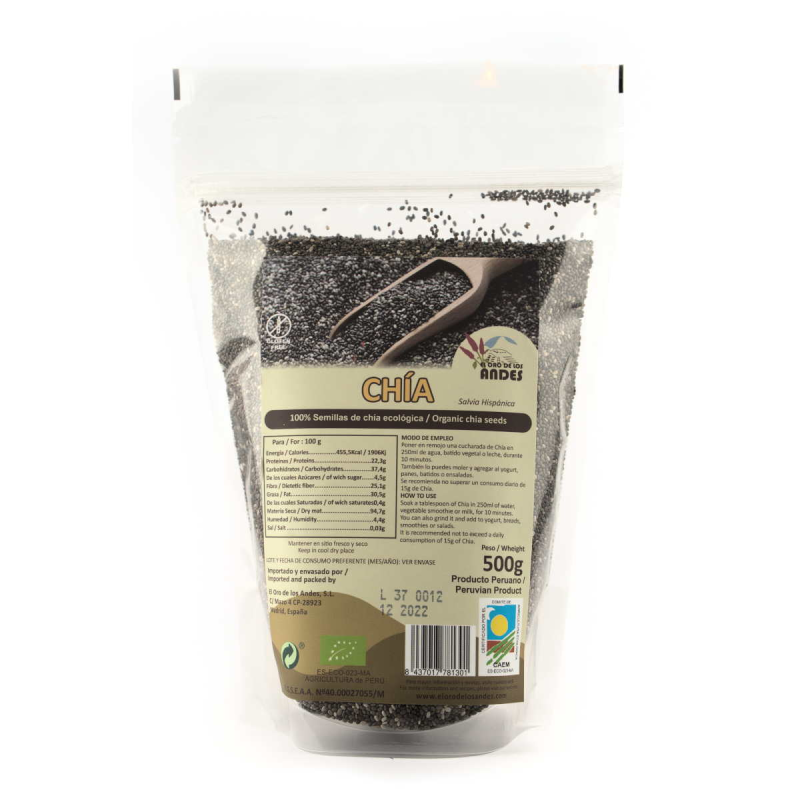 Semillas chia 500g el oro de los andes bio