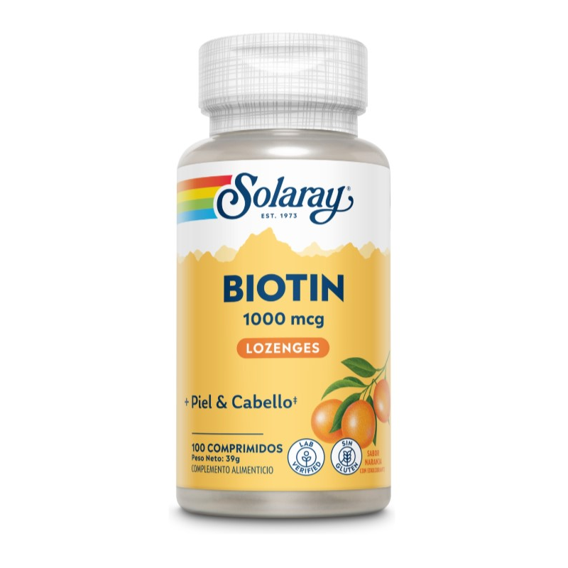 Biotin 1000 mcg 100 comp sabor naranja solaray.