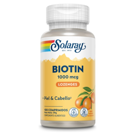 Biotin 1000 mcg 100 comp sabor naranja solaray.