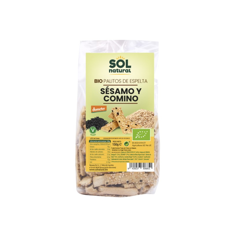 Bio palitos espelta sesamo comino 150 g sol nat