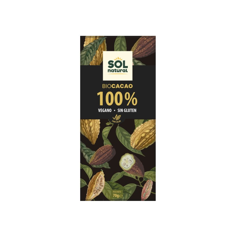 Chocolate 100% cacao bio sol natural tableta 70 g