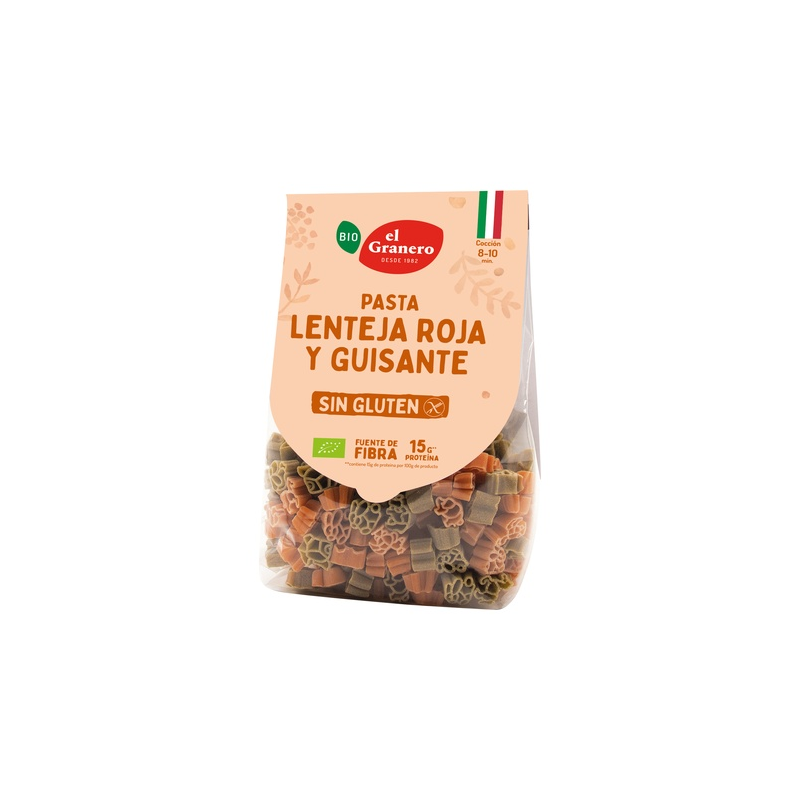 Pasta animalitos lenteja roja y guisante granero