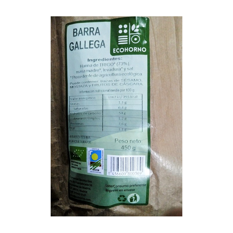 Barra gallega ecohorno 450 g