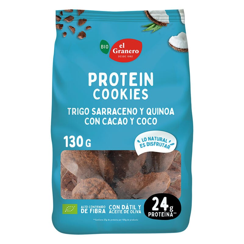 Mini cookies protein cacao coco 130 g, El Granero