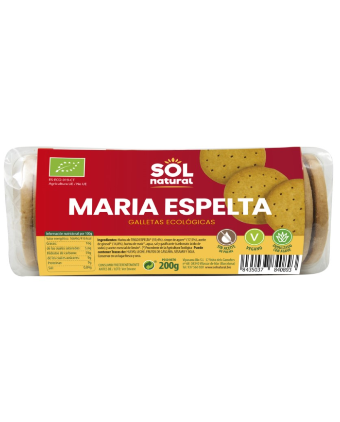 Galletas maria espelta 200g bio sol natural