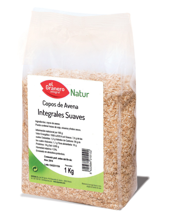Copos avena finos integral 1kg el granero
