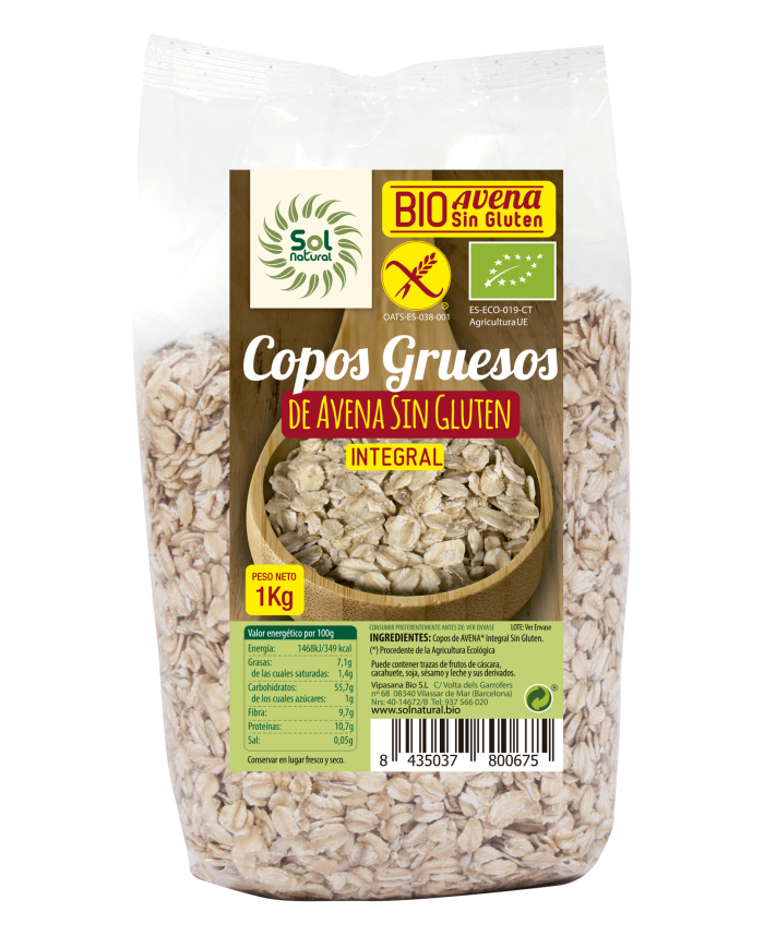 Copos avena gruesos sin gluten 500g  sol natural
