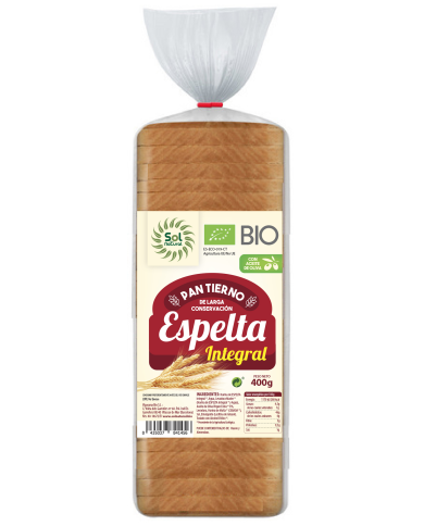 Pan  espelta integral molde 400gr sol natural