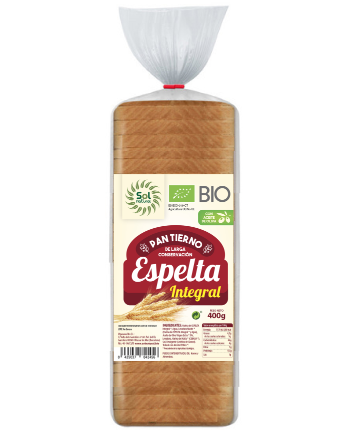 Pan  espelta integral molde 400gr sol natural