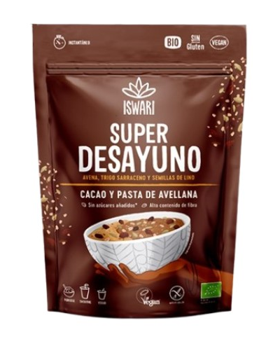 Super desayuno cacao pasta de avellana 360g iswari
