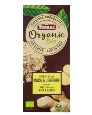 Chocolate negro 70% maca jengibre bio 100gr torras