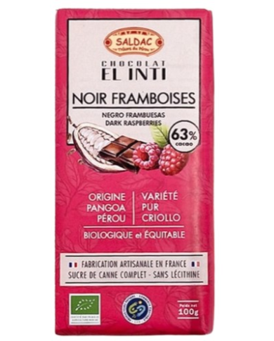 Chocolate frambuesa 63% 100gr el oro de los andes