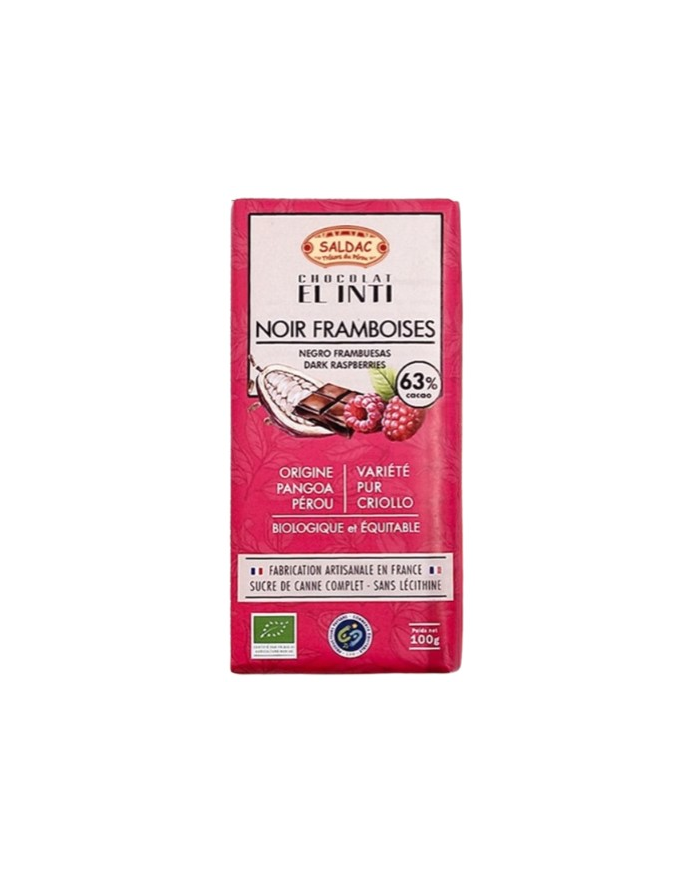 Chocolate frambuesa 63% 100gr el oro de los andes
