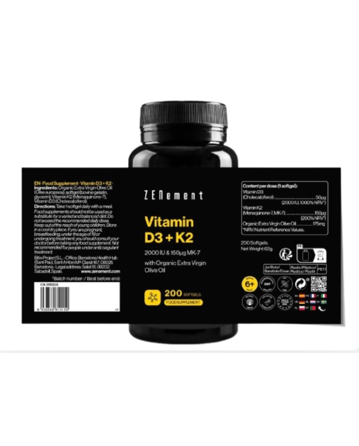 Vitamina d3+k2 200 capsulas blandas zenment