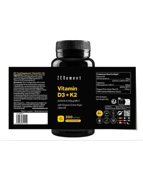 Vitamina d3+k2 200 capsulas blandas zenment