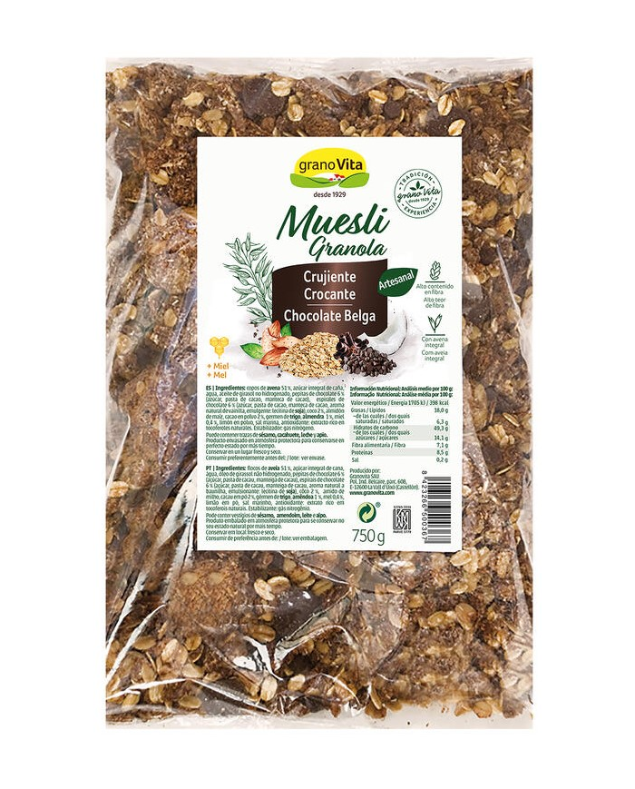 Muesli crujiente chocolate 750g granovita